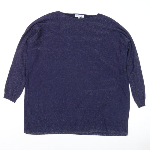 Bluoltre Women Blue Glitter Knit Long Sleeve Pullover Jumper S
