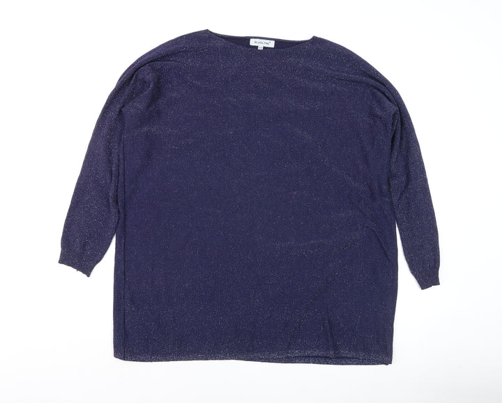 Bluoltre Women Blue Glitter Knit Long Sleeve Pullover Jumper S