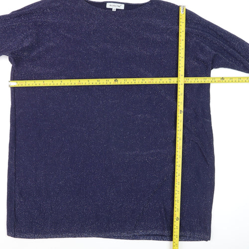 Bluoltre Women Blue Glitter Knit Long Sleeve Pullover Jumper S