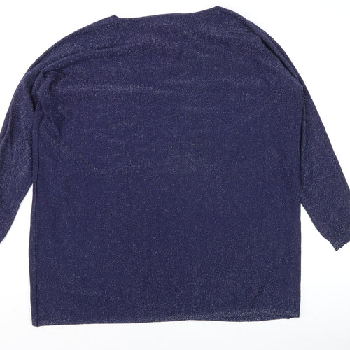 Bluoltre Women Blue Glitter Knit Long Sleeve Pullover Jumper S