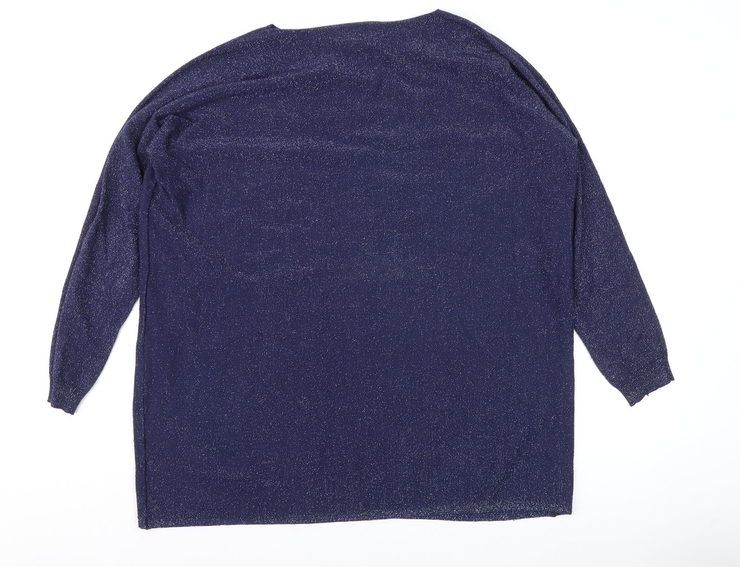 Bluoltre Women Blue Glitter Knit Long Sleeve Pullover Jumper S