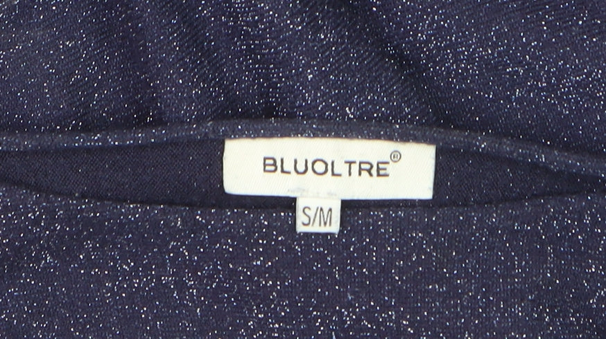 Bluoltre Women Blue Glitter Knit Long Sleeve Pullover Jumper S