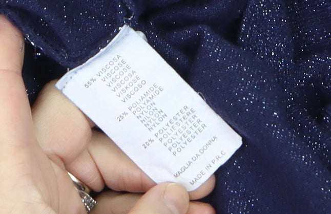 Bluoltre Women Blue Glitter Knit Long Sleeve Pullover Jumper S