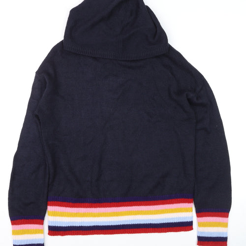 Studio Women Blue Hooded Rainbow Stripe Knit Jumper Size 8