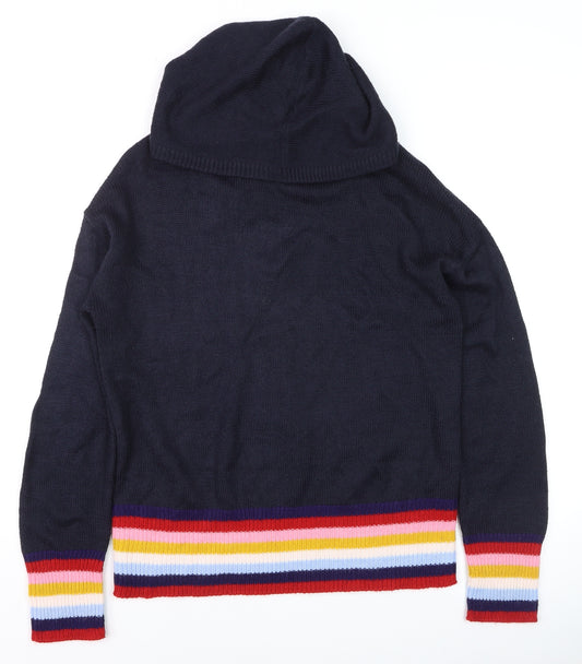 Studio Women Blue Hooded Rainbow Stripe Knit Jumper Size 8