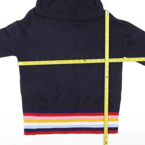 Studio Women Blue Hooded Rainbow Stripe Knit Jumper Size 8