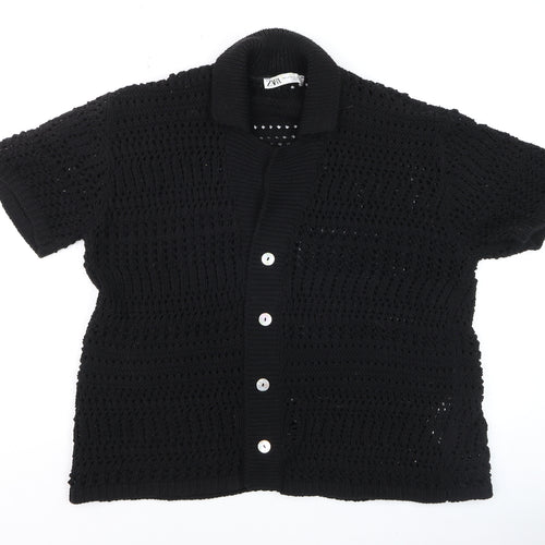 ZARA Women Black Crochet Knit Short Sleeve Cardigan S-M