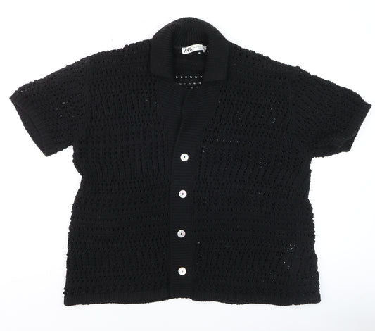 ZARA Women Black Crochet Knit Short Sleeve Cardigan S-M