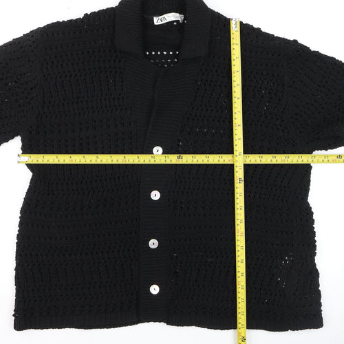 ZARA Women Black Crochet Knit Short Sleeve Cardigan S-M