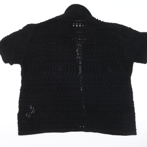 ZARA Women Black Crochet Knit Short Sleeve Cardigan S-M