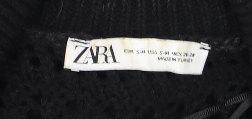 ZARA Women Black Crochet Knit Short Sleeve Cardigan S-M