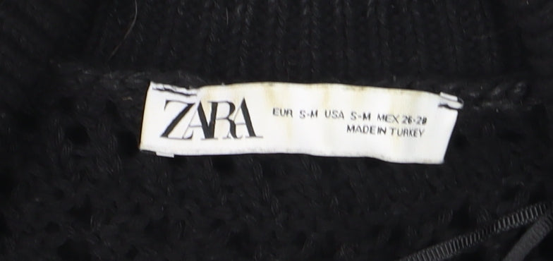 ZARA Women Black Crochet Knit Short Sleeve Cardigan S-M