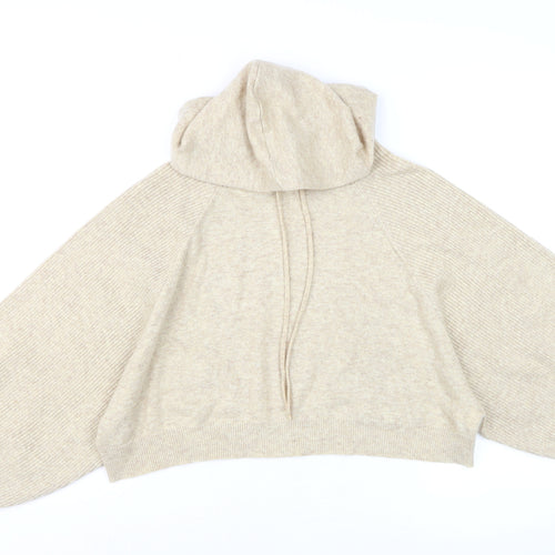 Topshop Women’s Beige Hooded Knit Pullover Jumper Size M
