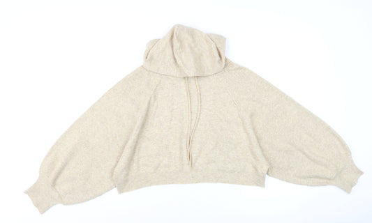 Topshop Women’s Beige Hooded Knit Pullover Jumper Size M
