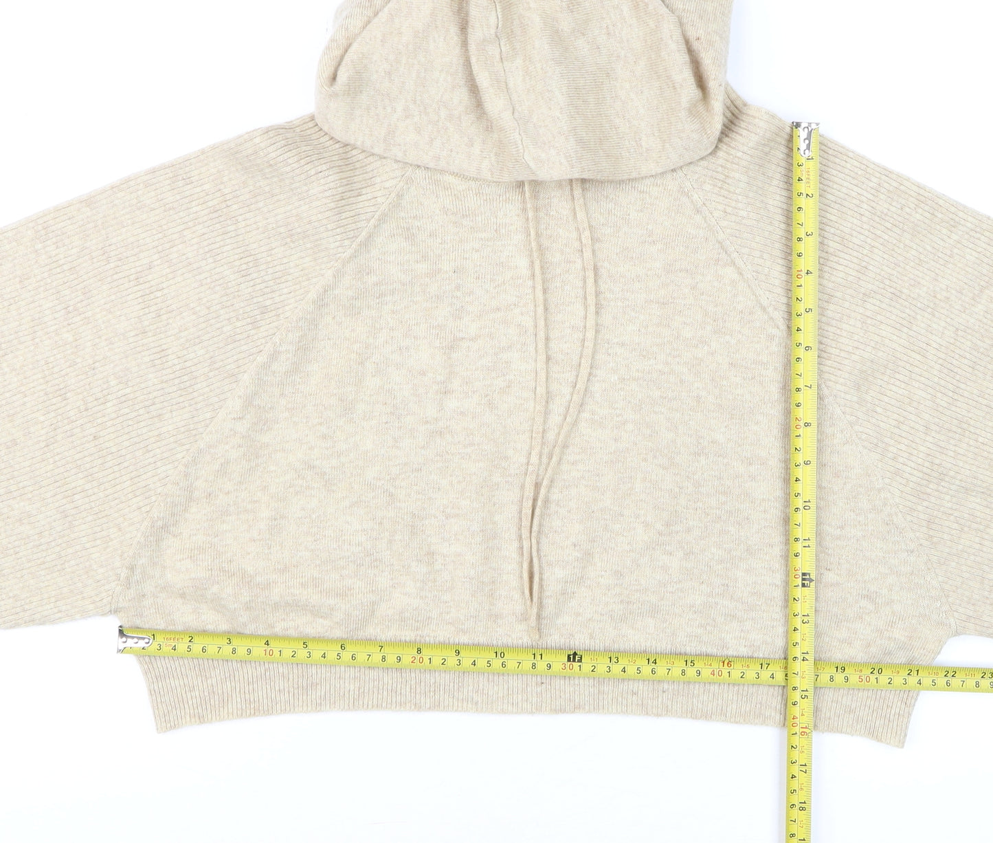 Topshop Women’s Beige Hooded Knit Pullover Jumper Size M