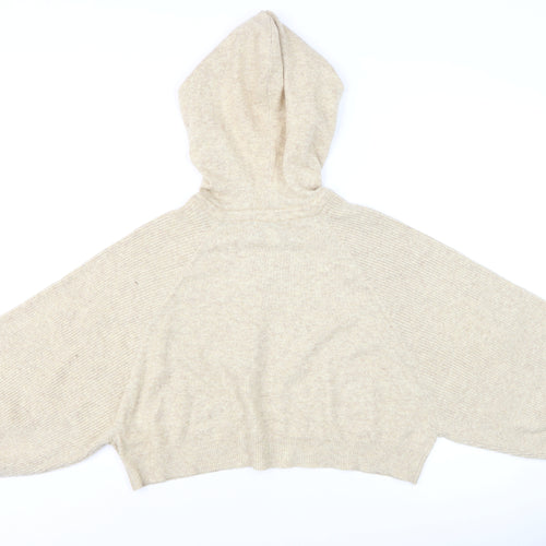 Topshop Women’s Beige Hooded Knit Pullover Jumper Size M