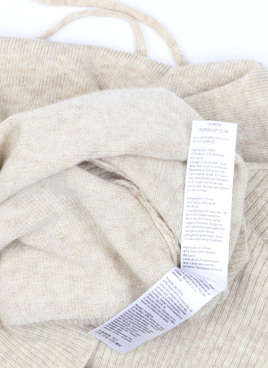 Topshop Women’s Beige Hooded Knit Pullover Jumper Size M
