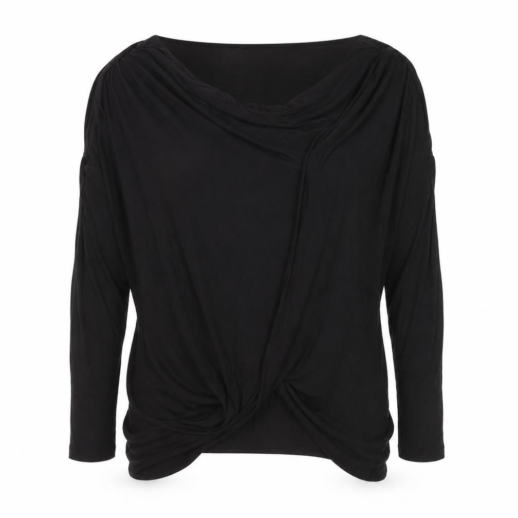 Label Lab Women's Black Wrap Cowl Neck Long Sleeve Jersey Blouse Size 12