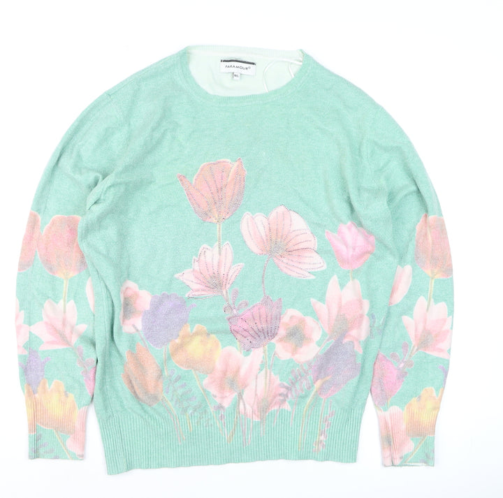 Paramour Women’s Green Floral Knit Pullover Jumper Size L