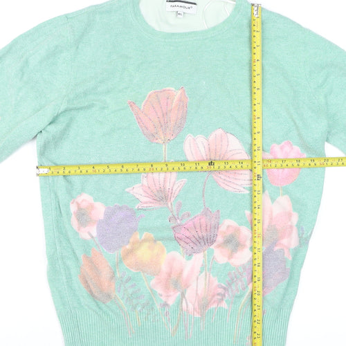 Paramour Women’s Green Floral Knit Pullover Jumper Size L