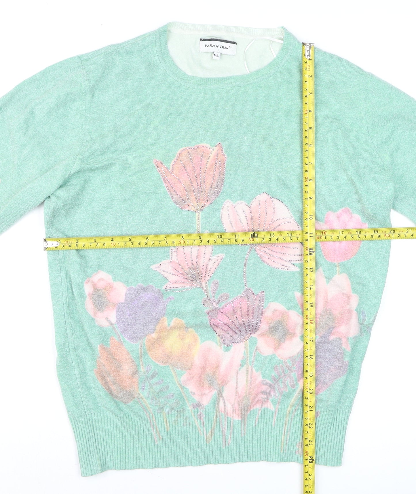 Paramour Women’s Green Floral Knit Pullover Jumper Size L