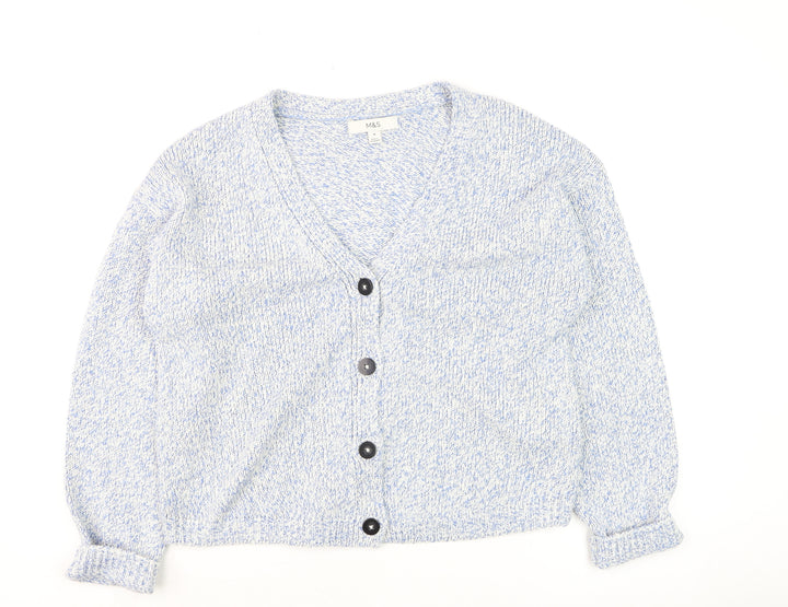 Marks and Spencer Women Blue Knit Button Cardigan M Classic Fit