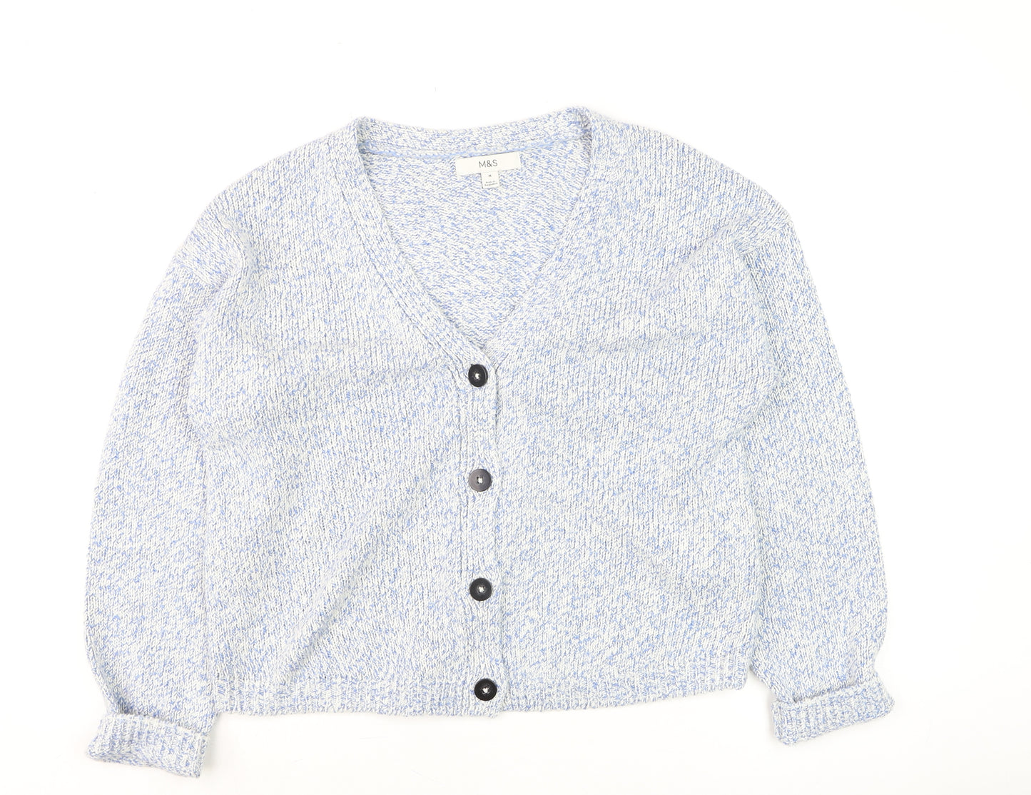Marks and Spencer Women Blue Knit Button Cardigan M Classic Fit