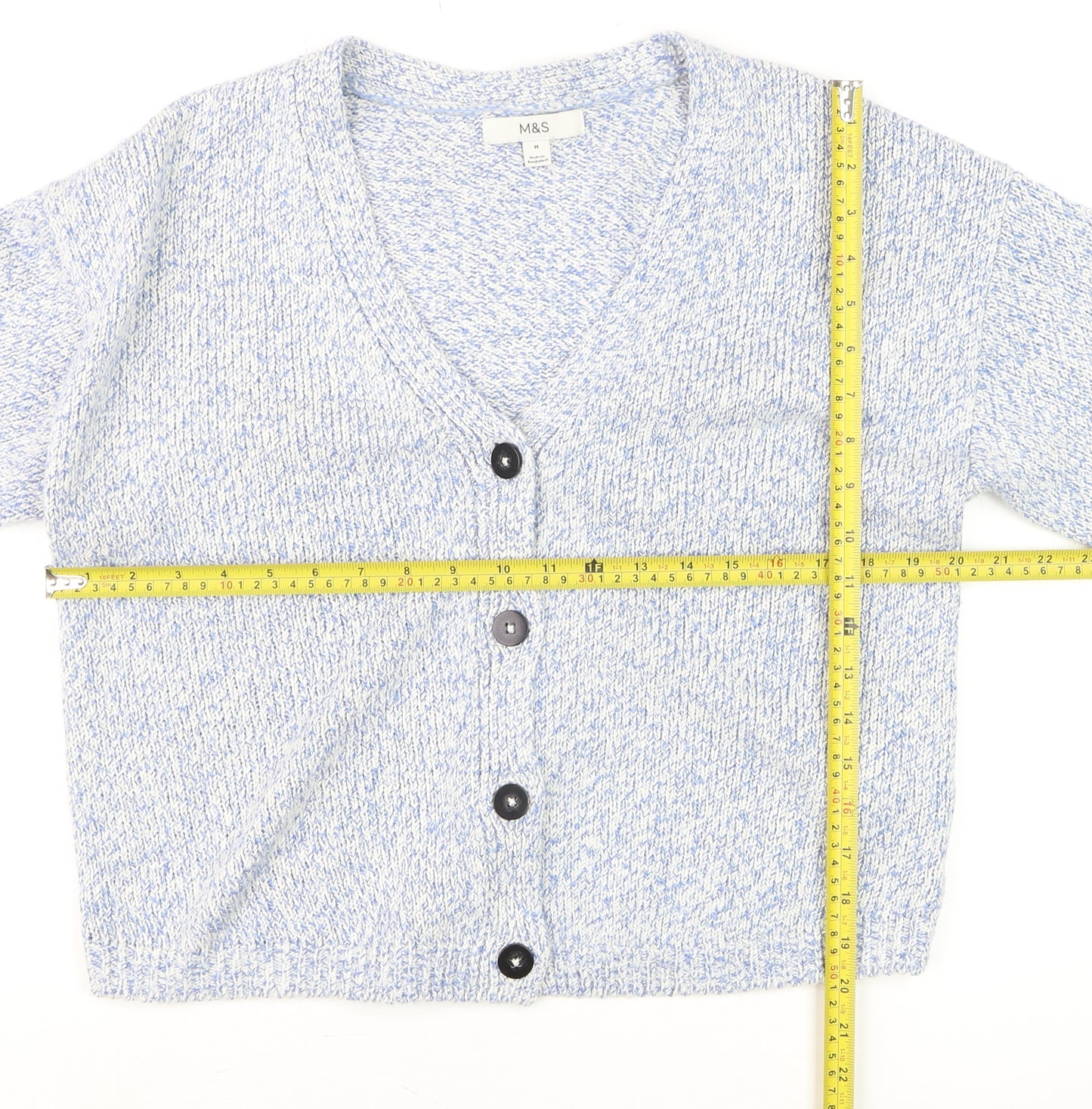 Marks and Spencer Women Blue Knit Button Cardigan M Classic Fit