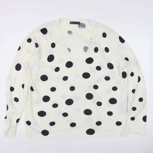 Marks and Spencer Women’s White Polka Dot V-Neck Jumper Size 18