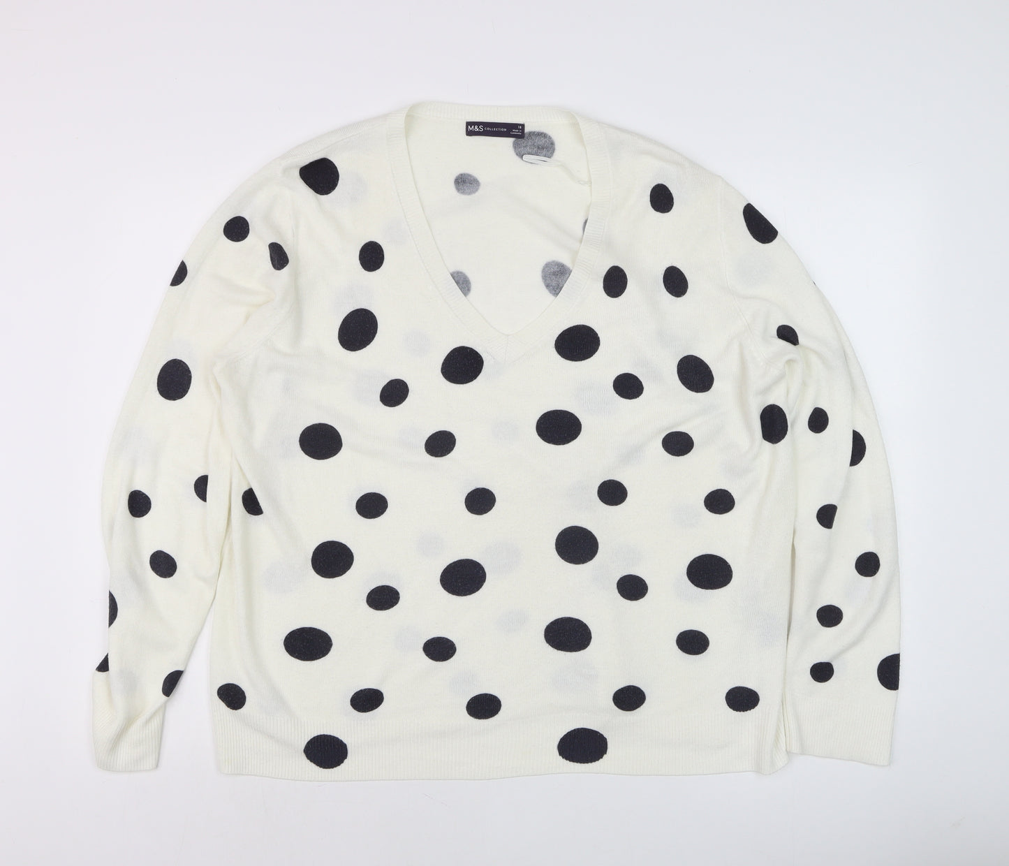 Marks and Spencer Women’s White Polka Dot V-Neck Jumper Size 18