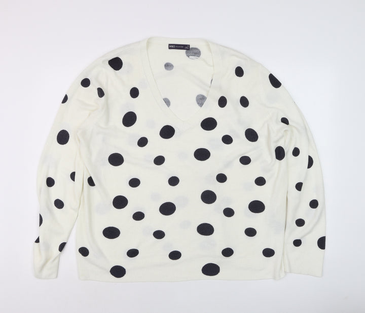 Marks and Spencer Women’s White Polka Dot V-Neck Jumper Size 18