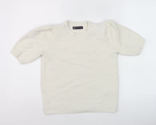 Marks and Spencer Women Ivory Puff Sleeve Short Sleeve Pullover Jumper S
