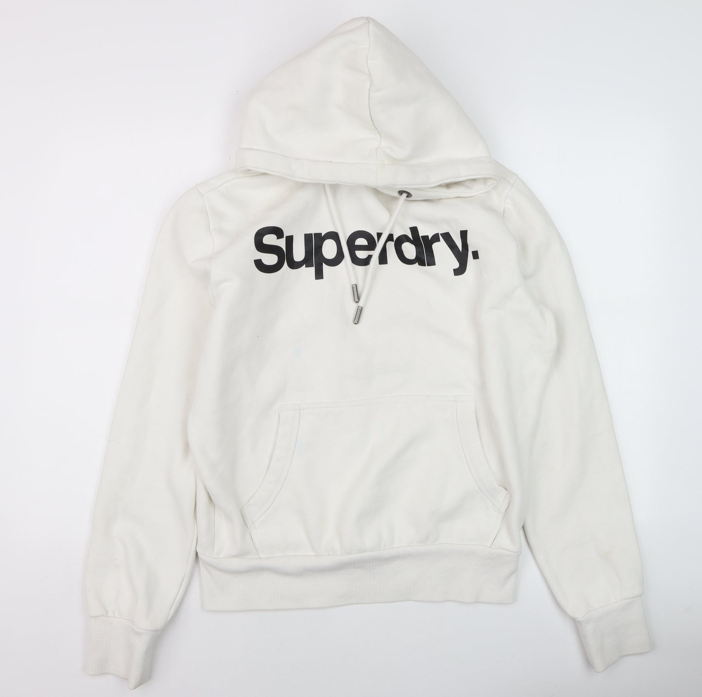 Superdry Mens White Pullover Hoodie M Logo Print Fleece Sweatshirt