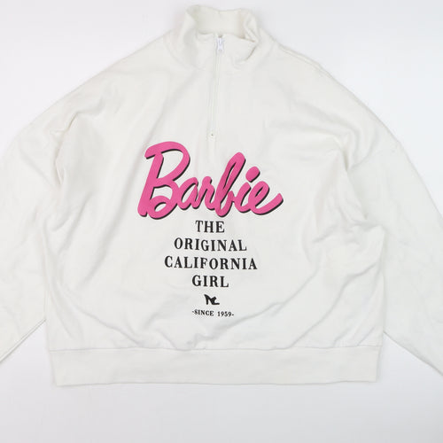 ASOS Design Barbie White 1/4 Zip Sweatshirt Women UK 10 Cotton Blend