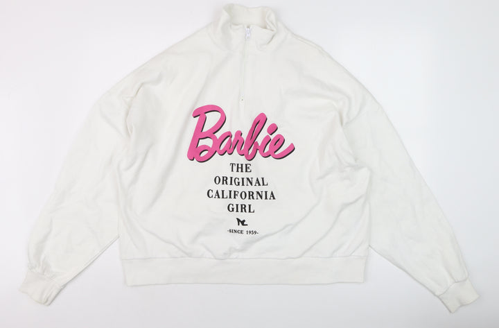 ASOS Design Barbie White 1/4 Zip Sweatshirt Women UK 10 Cotton Blend