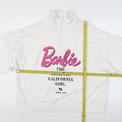 ASOS Design Barbie White 1/4 Zip Sweatshirt Women UK 10 Cotton Blend