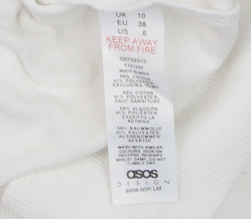 ASOS Design Barbie White 1/4 Zip Sweatshirt Women UK 10 Cotton Blend