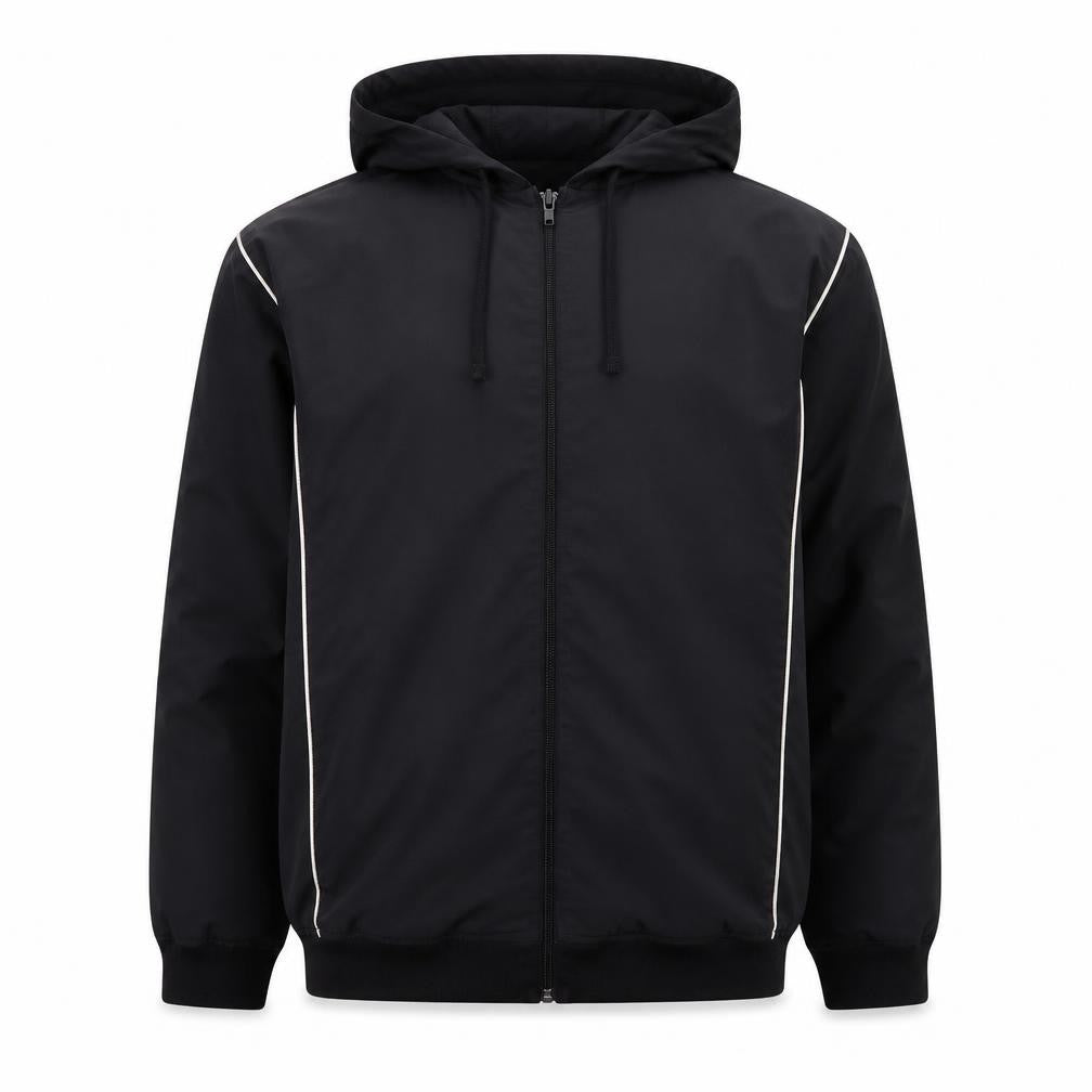 Front view of St. John's Bay Men's Black M Windbreaker Hooded Jacket