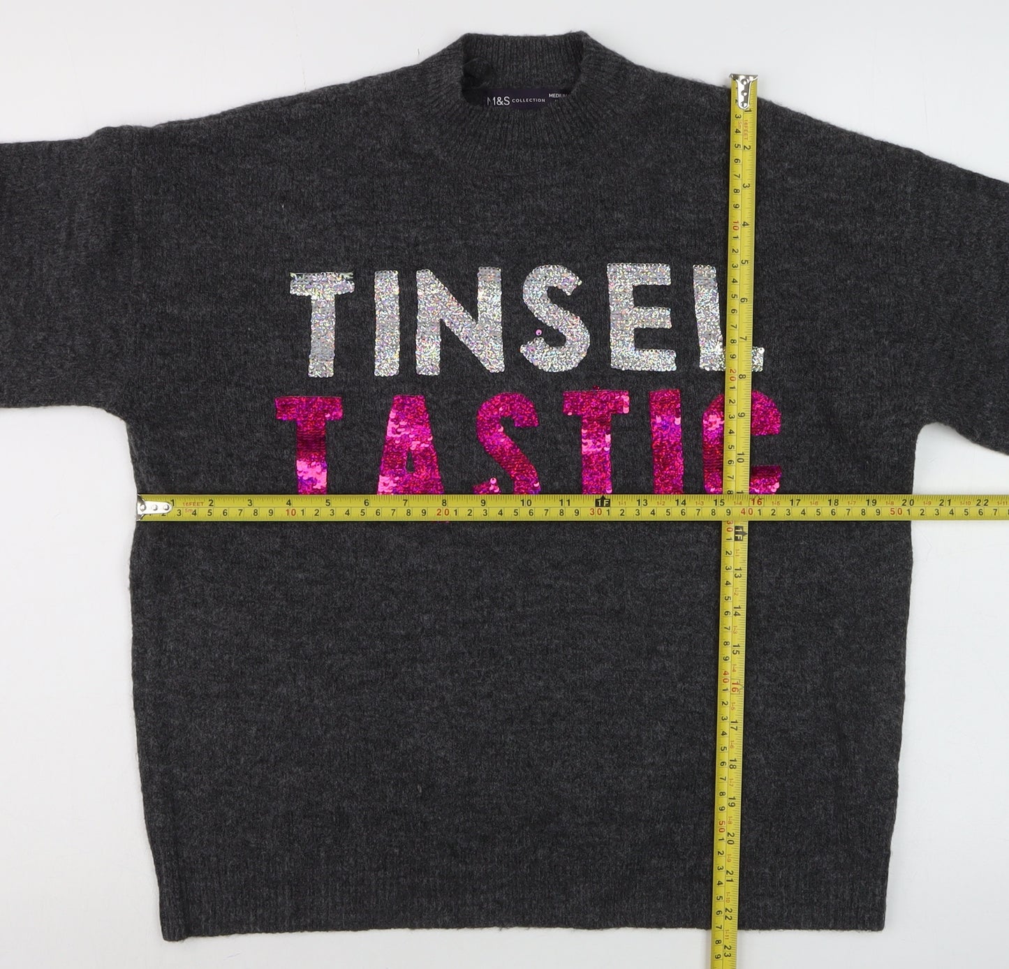 Marks and Spencer Women's Grey Sequin Christmas Jumper Size M