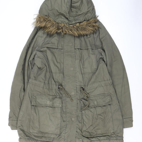 Papaya Women’s Green Faux Fur Hooded Parka Jacket Size 12
