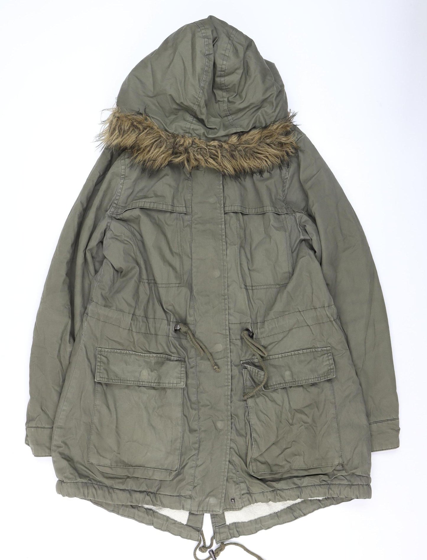 Papaya Women’s Green Faux Fur Hooded Parka Jacket Size 12