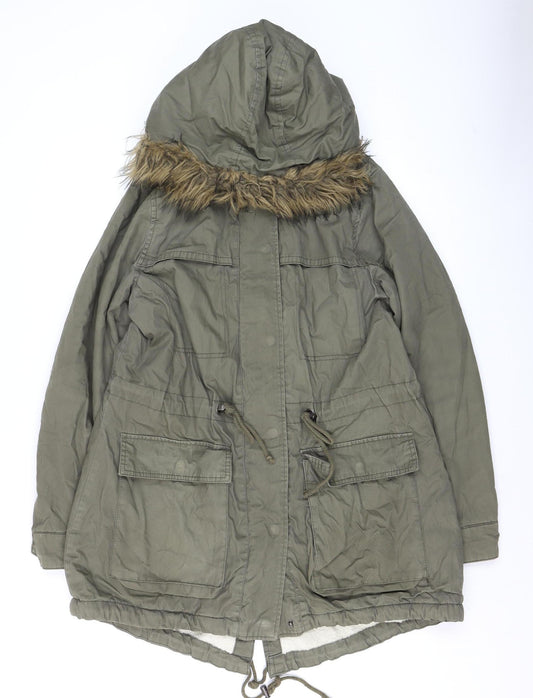 Papaya Women’s Green Faux Fur Hooded Parka Jacket Size 12