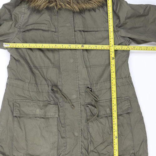 Papaya Women’s Green Faux Fur Hooded Parka Jacket Size 12