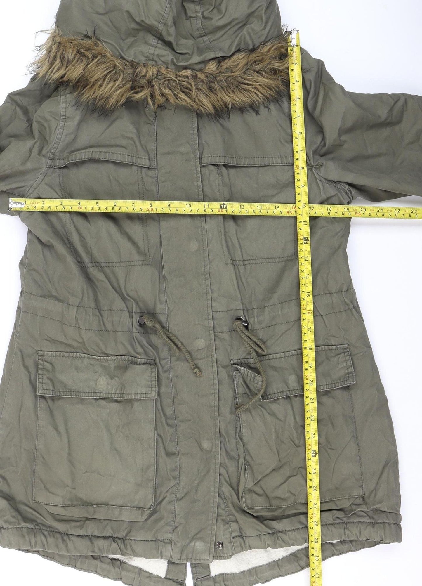 Papaya Women’s Green Faux Fur Hooded Parka Jacket Size 12