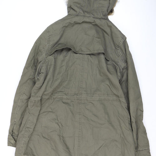 Papaya Women’s Green Faux Fur Hooded Parka Jacket Size 12