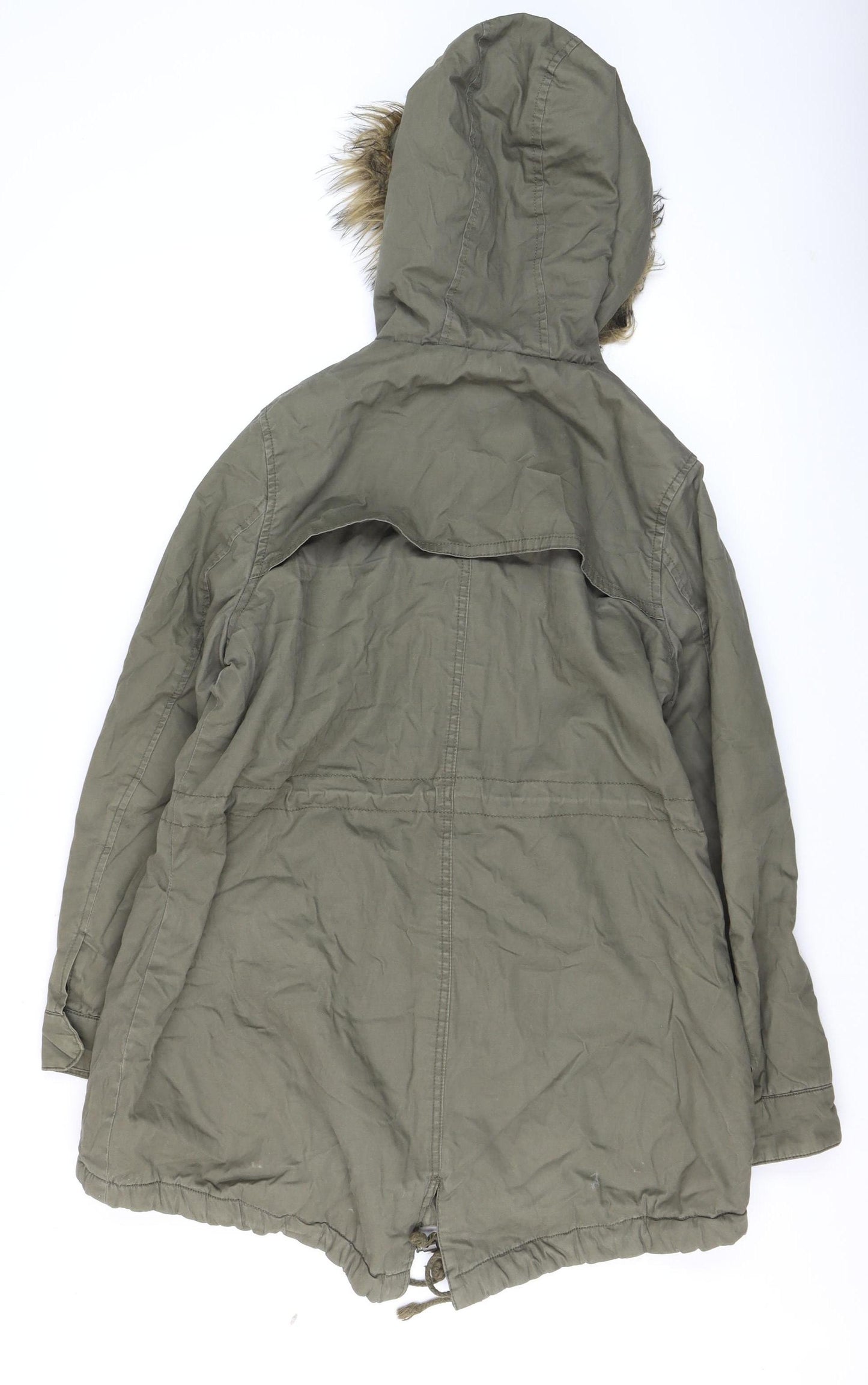 Papaya Women’s Green Faux Fur Hooded Parka Jacket Size 12