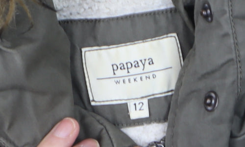 Papaya Women’s Green Faux Fur Hooded Parka Jacket Size 12