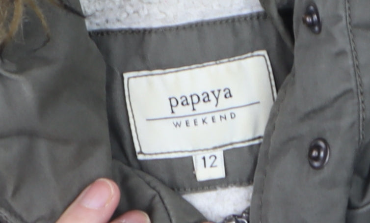 Papaya Women’s Green Faux Fur Hooded Parka Jacket Size 12