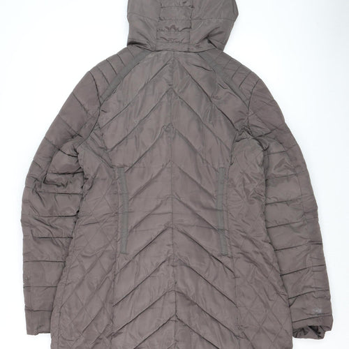 Next Womens Grey Hooded Puffer Coat Size 10 Mid-Length Quilted Zip Jacket