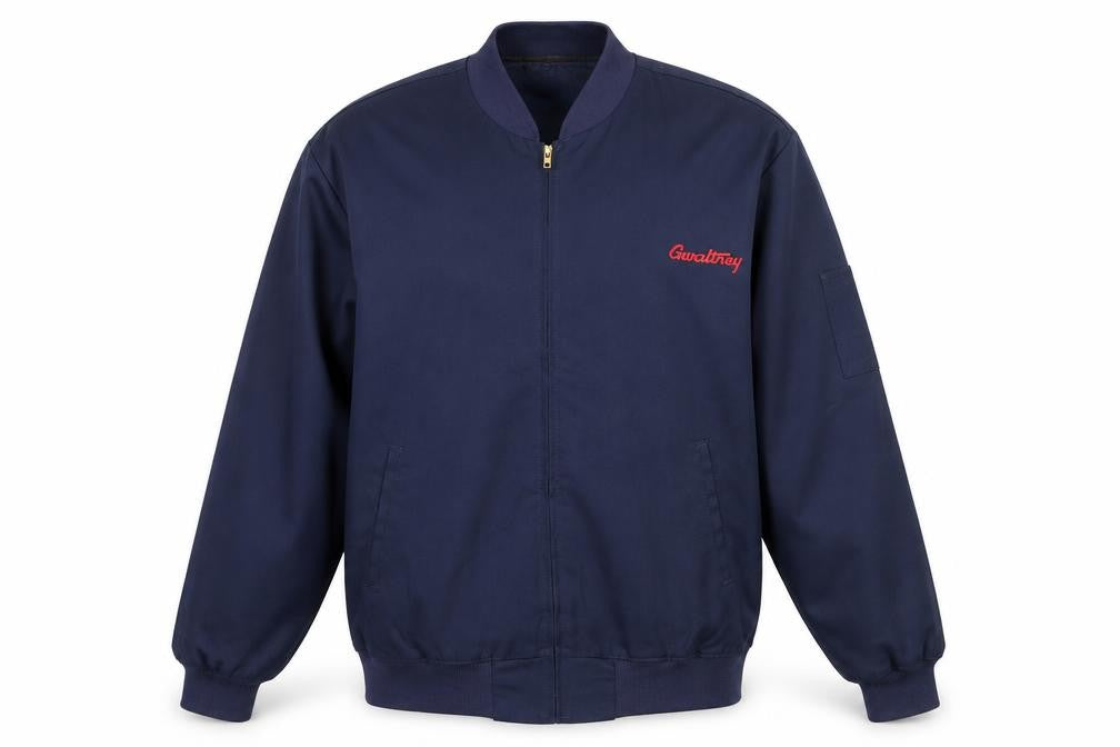 Front view of Red Kap Men's Blue Bomber Work Jacket L Embroidered Zip Front